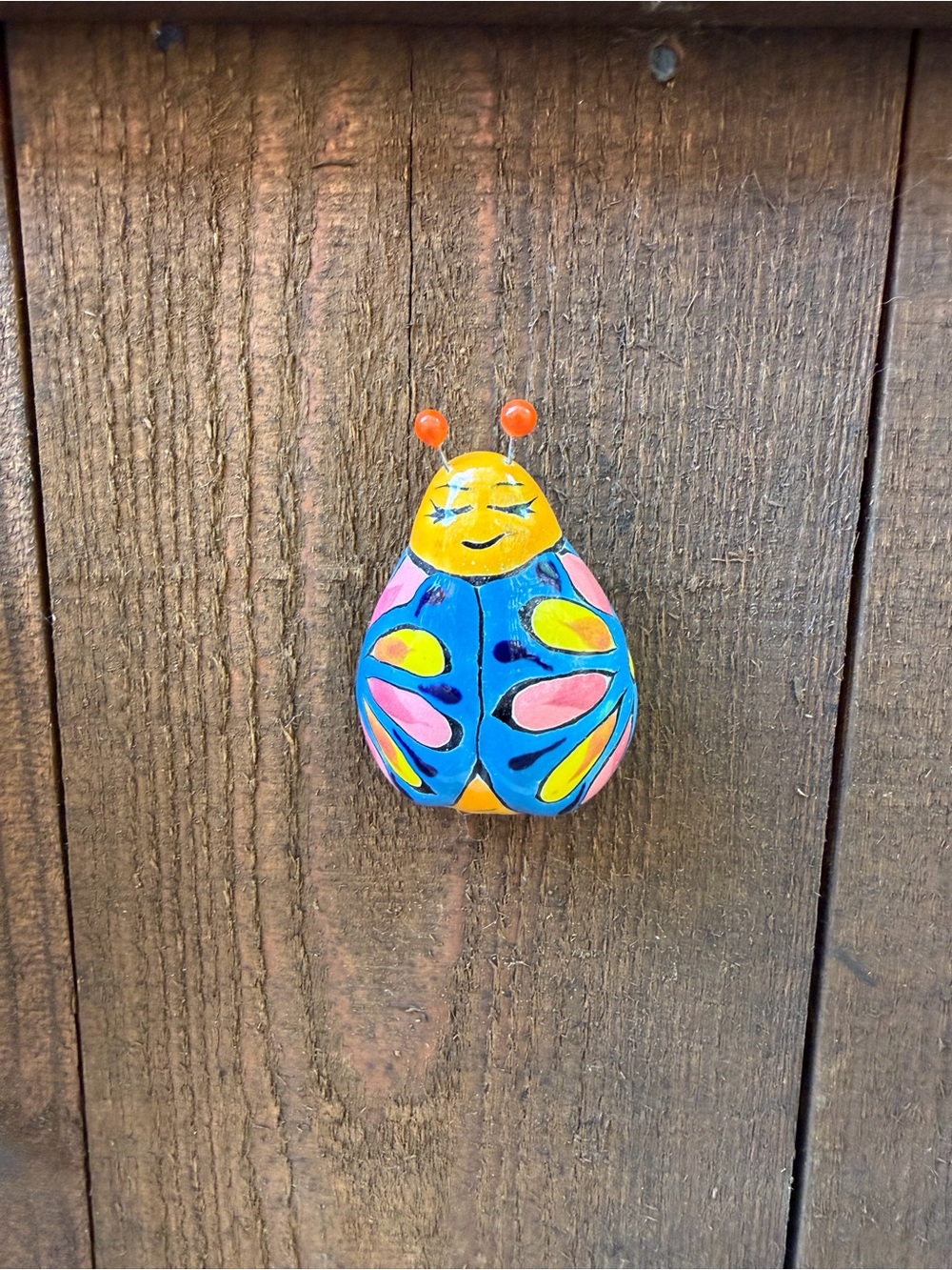 Hand-Painted Blue & Yellow Talavera Ladybug Wall Decor